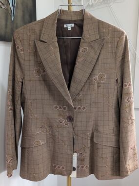 NWT SCAPA Embroidered Plaid Tailored Blazer Jacket - Size 46